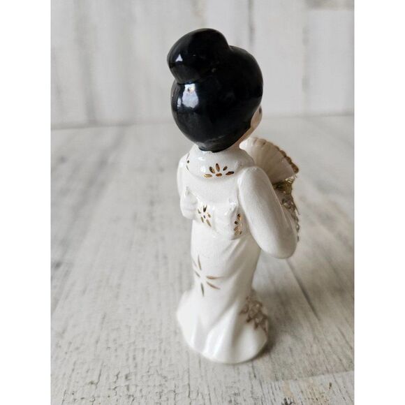 Lefton vintage geisha lady fan statue figurine rhinestone Japanese - Picture 4 of 8
